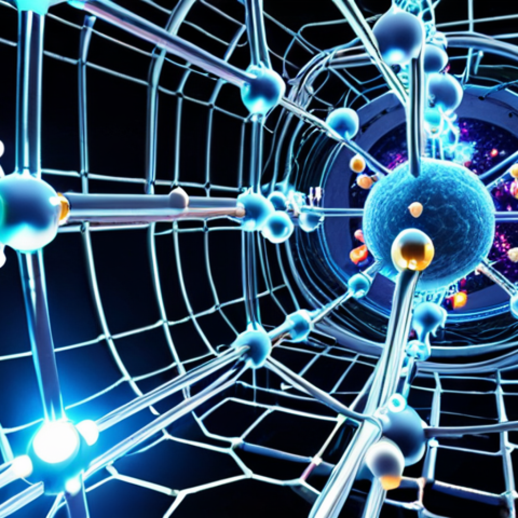 **Quantum Molecular Precision:** "A futuristic laboratory scene featuring a quantum computer precisely simulating complex molecular structures. Intricate glowing lines representing quantum entanglement and superposition connect a central molecule, illustrating atomic-level accuracy. The environment is high-tech, clean, with subtle volumetric lighting, conveying scientific breakthrough and advanced discovery."