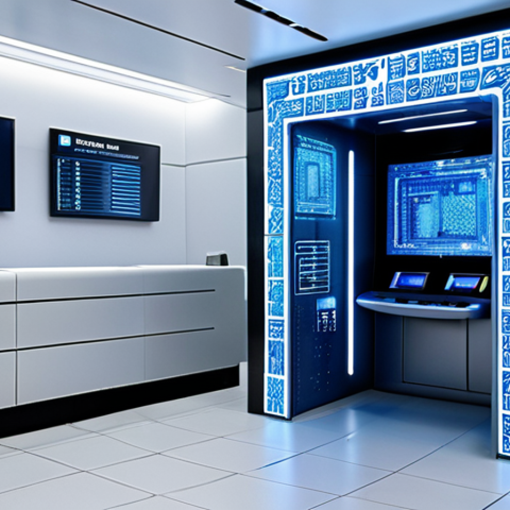**Secure Quantum Banking:** A futuristic Lisbon bank, shimmering with holographic displays showcasing unbreakable quantum encryption protecting financial transactions. Incorporate traditional Portuguese Azulejo tile patterns intertwined with digital circuit designs.