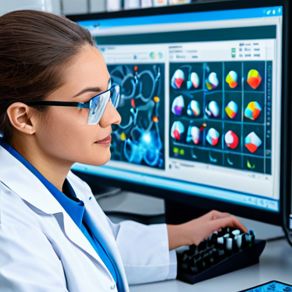 Quantum Chemistry in Drug Design**
"A pharmaceutical researcher wearing a lab coat, working at a computer displaying a 3D molecular model of a drug interacting with a protein receptor. The background shows a modern laboratory with equipment and glassware. Focus on the intersection of computational chemistry and drug development. Detailed, realistic rendering. Professional setting, appropriate attire, safe for work, perfect anatomy, natural proportions, professional."
**