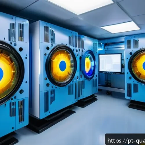 Home 30 양자컴퓨터의 효율성 개선 방안 - A detailed futuristic laboratory scene in Brazil focused on quantum computing research, featuring di...