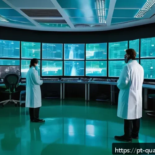 Home 17 양자컴퓨터와 기존 컴퓨터 비교 - A futuristic Brazilian quantum computing laboratory scene showcasing scientists in modern lab coats ...