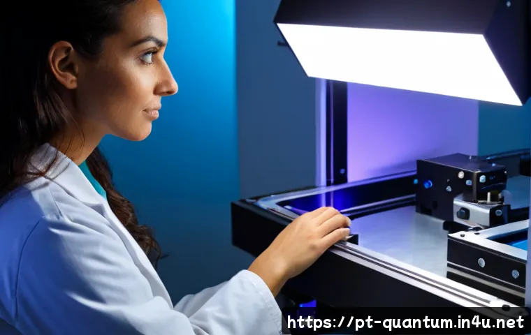 Home 17 양자광학의 핵심 기술 - Photorealistic quantum optics laboratory, Portuguese female research engineer in a clean white lab c...